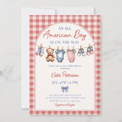 Red White & Due American Boy Baby Shower Invitation