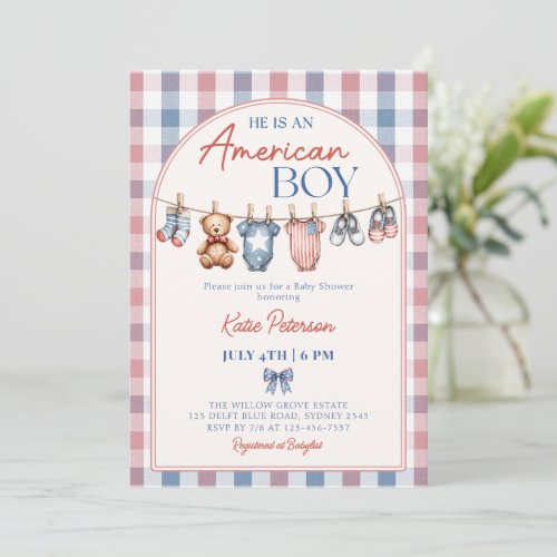 Red White & Due American Boy Baby Shower Invitation