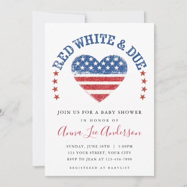 Red White & Due Baby Shower Invitation (Front)