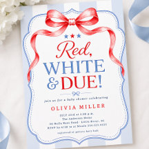 Red White & Due Baby Shower Invitation
