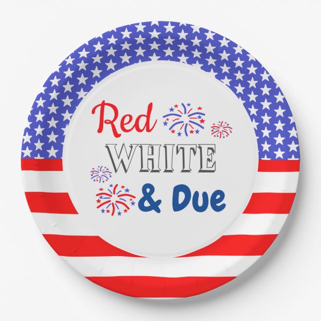 Red White & Due Baby Shower Paper Plates (Front)