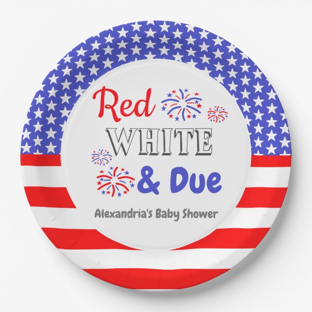 Red White & Due Baby Shower Paper Plates (Front)