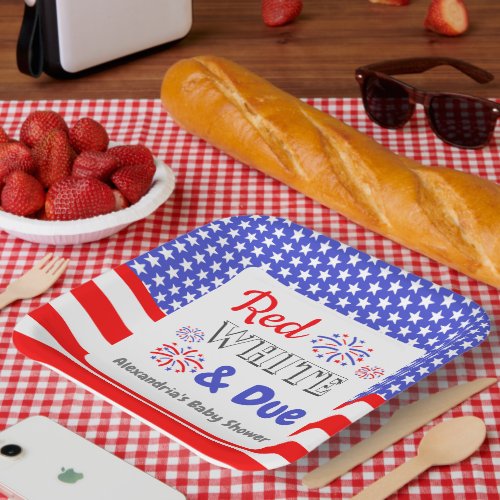 Red White  Due Baby Shower Paper Plates