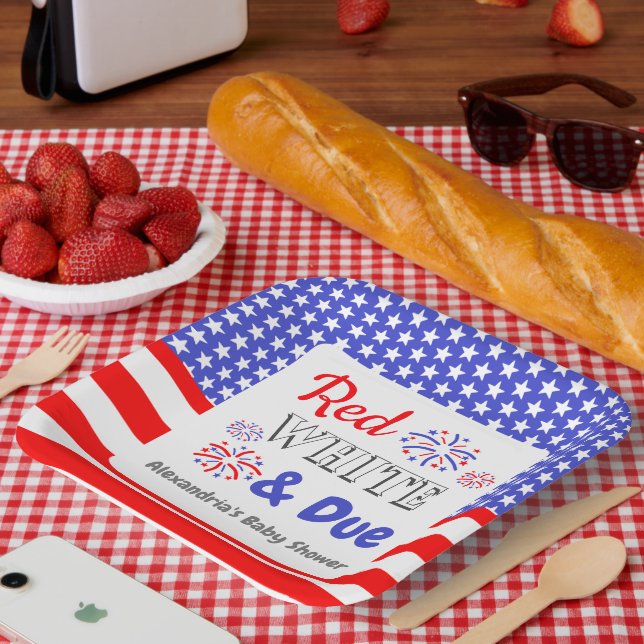 Red White & Due Baby Shower Paper Plates (Picnic)