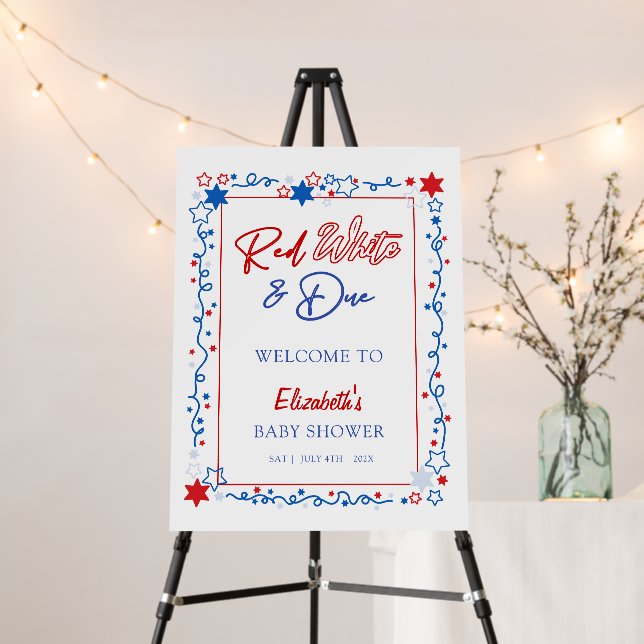 Red White & Due Baby Shower Welcome Sign (In Situ (Stand))