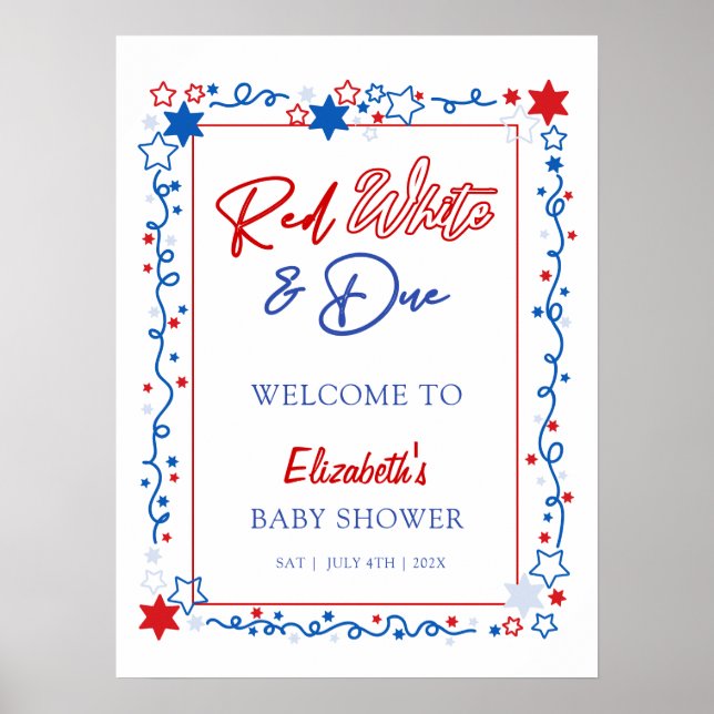 Red White & Due Baby Shower Welcome Sign (Front)