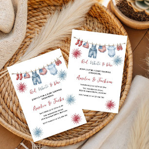 Red White Due Bow 4th of July Theme Baby Shower Invitation