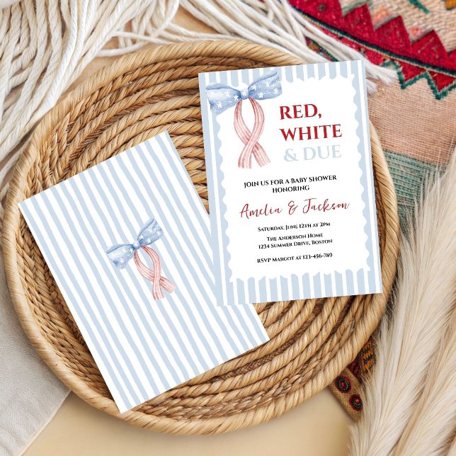 Red White Due Bow 4th of July Theme Baby Shower  Invitation (Creator Uploaded)