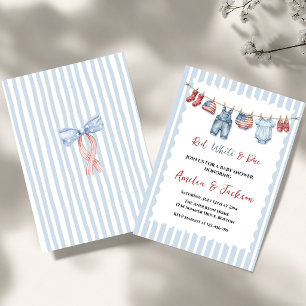 Red White Due Bow 4th of July Theme Baby Shower Invitation