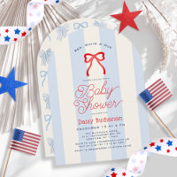 Red White & Due Bow Stripes Boy Baby Shower