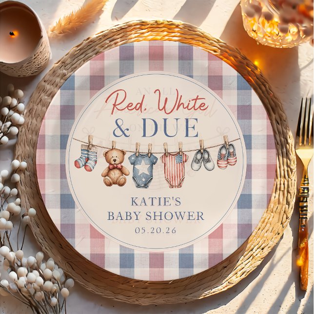 Red White Due Clothesline Baby Shower Paper Plate (Creator Uploaded)