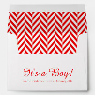 Red White Due Date Baby Shower Envelopes