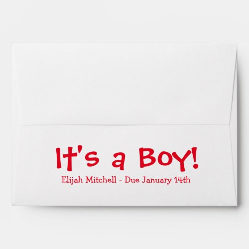 Red White Due Date Baby Shower Envelopes