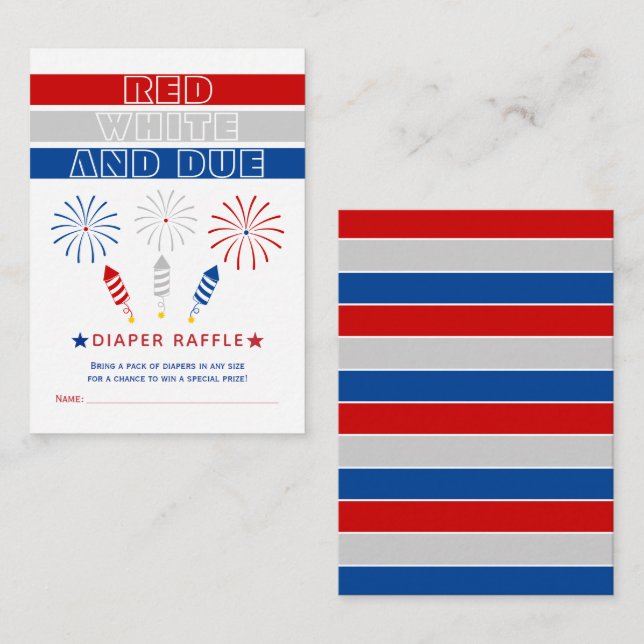 Red White Due fireworks baby shower diaper raffle Enclosure Card (Front/Back)