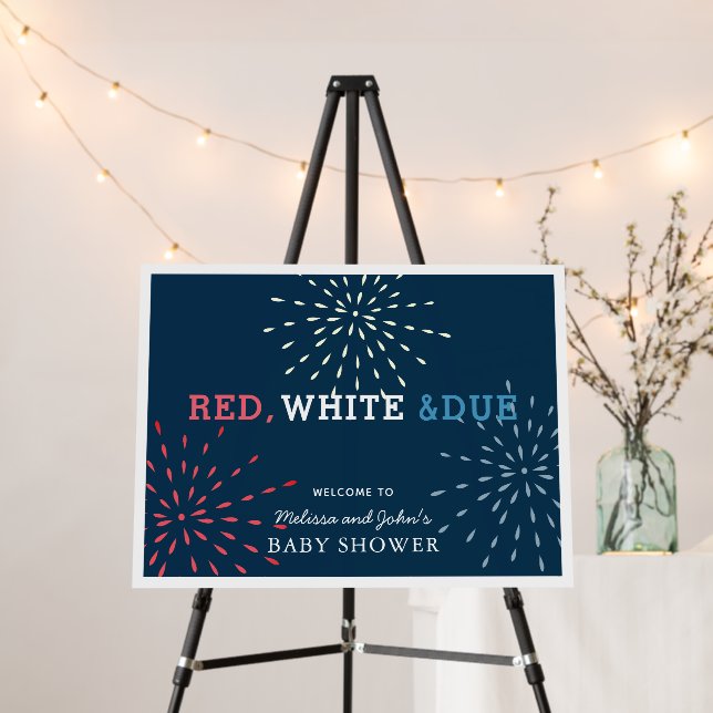 Red, White & Due Fireworks Baby Shower Welcome Foam Board (In Situ (Stand))