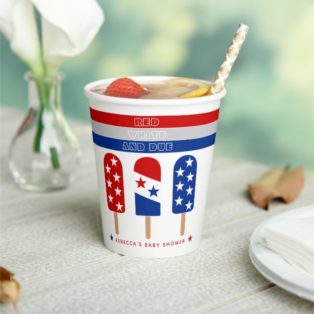Red White Due Fourth of July popsicle baby shower Paper Cups (Insitu)