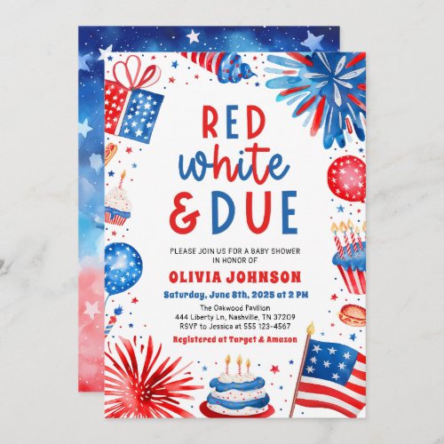 Red White  Due Gender Neutral Baby Shower Invitation