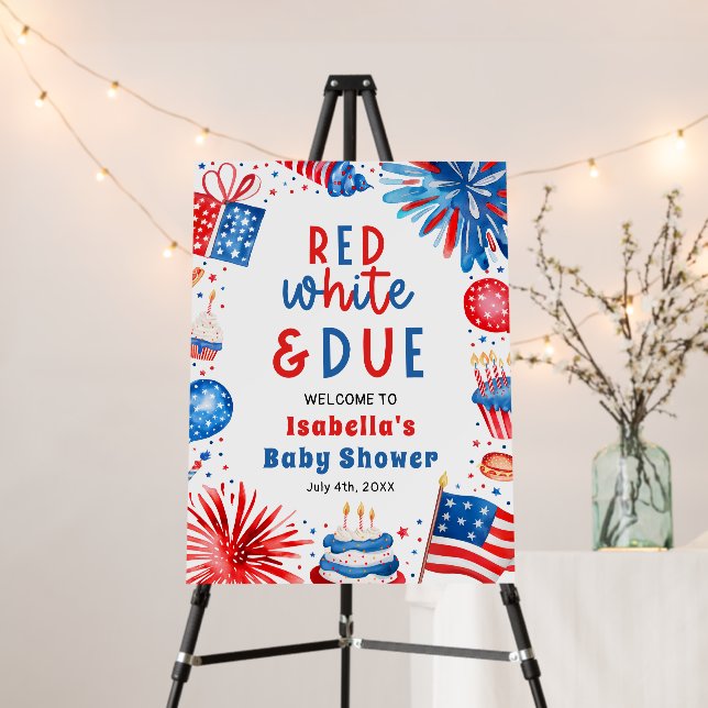 Red White & Due Gender Neutral Baby Shower Welcome Foam Board (In Situ (Stand))