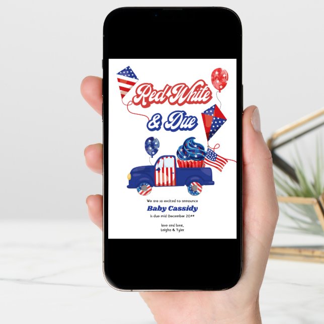 Red White & Due Gender Neutral Patriotic Pregnancy Announcement (Front Digital)