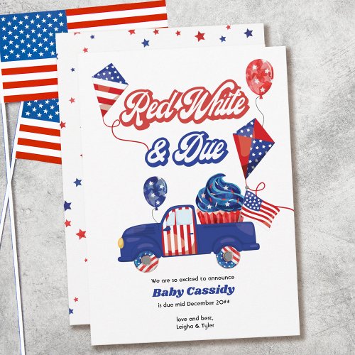 Red White  Due Gender Neutral Patriotic Pregnancy Announcement