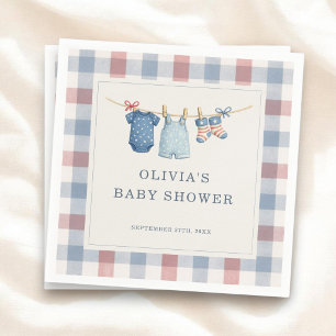 Red White Due Gingham Baby Shower Party Napkins