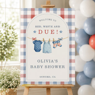 Red White Due Gingham Baby Shower Welcome Foam Board