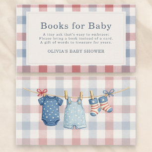 Red White Due Gingham Books For Baby Shower Enclosure Card