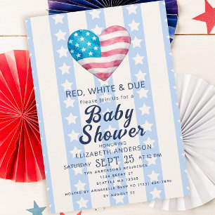 Red White & Due Heart Stripes Boy Baby Shower Invitation