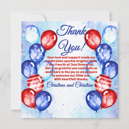 Red White & Due Independence Day Baby Shower Thank You Card