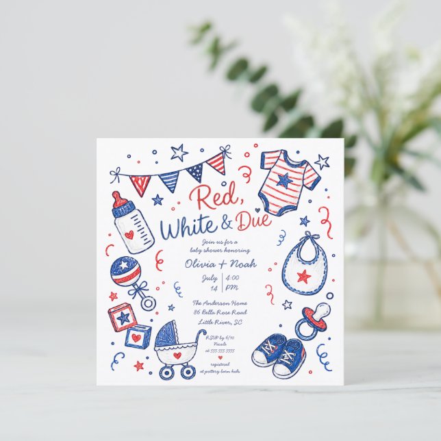 Red White & Due Invitation (Standing Front)