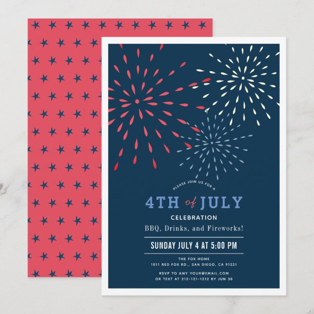 Red, White & Due July 4th Fireworks Baby Shower In Invitation (Front/Back)