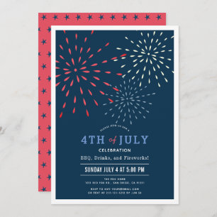 Red, White & Due July 4th Fireworks Baby Shower In Invitation