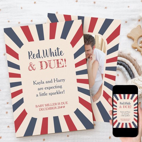 Red White Due Maternity Photo Vintage Pregnancy Announcement