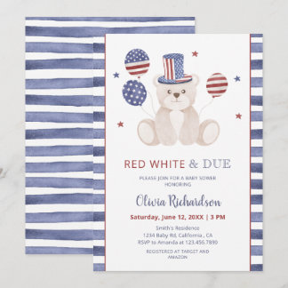 Red White & Due Patriotic Teddy Bear Baby Shower Invitation