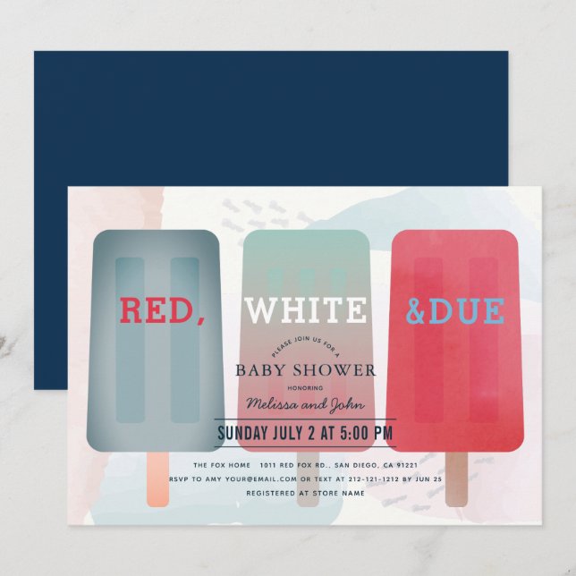 Red White & Due Popsicle July 4th Baby Shower Invitation (Front/Back)