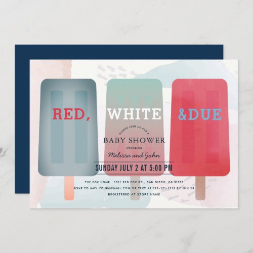 Red White  Due Popsicle July 4th Baby Shower Invitation