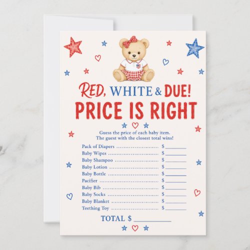 Red White Due Price Game Card