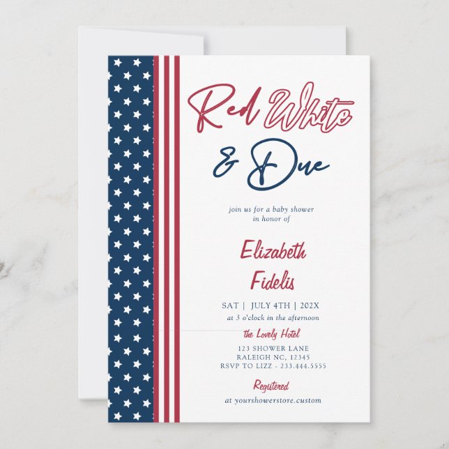 Red White & Due Stars 4th of July Baby Shower Invitation (Front)