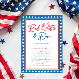 Red White & Due Stars 4th of July Baby Shower Invitation