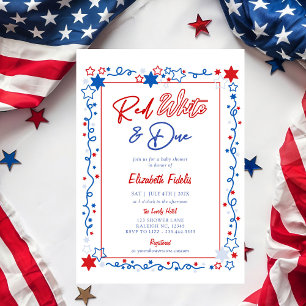 Red White & Due Stars 4th of July Baby Shower Invitation