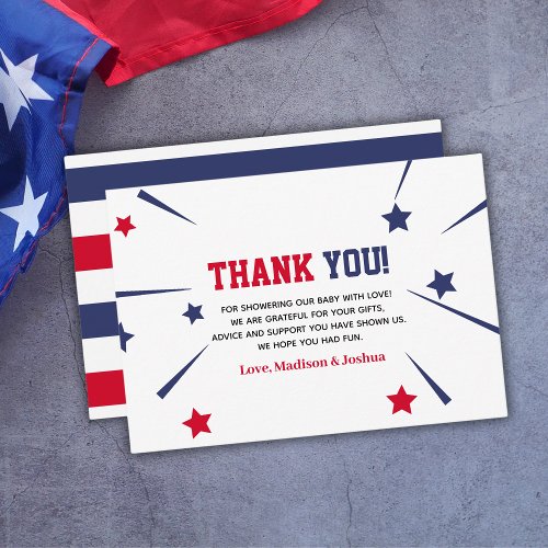 Red White Due Themed 4th Of July Baby Shower Thank You Card