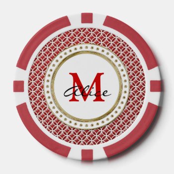 Red White Elegant Abstract Circles Pattern Poker Chips by BestPatterns4u at Zazzle