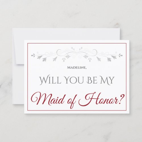 Red  White Elegant Be My Maid of Honor Card