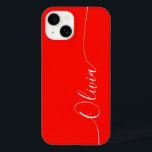 Red White Elegant Calligraphy Script Name Case-Mate iPhone 14 Case<br><div class="desc">Red White Elegant Calligraphy Script Custom Personalized Name iPhone 14 Smart Phone Cases features a modern and trendy simple and stylish design with your personalized name in elegant hand written calligraphy script typography on a red background. Designed by ©Evco Studio www.zazzle.com/store/evcostudio</div>