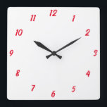 Red White Elegant Custom Colorful Cute Gift 2023 Square Wall Clock<br><div class="desc">Printed in classy white and red custom color background! You may customize as you wish!</div>
