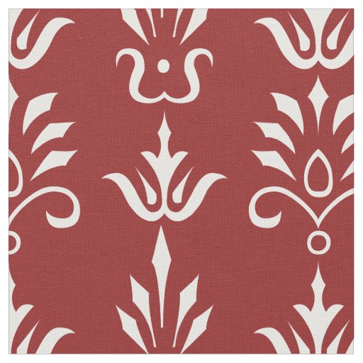 Red white elegant damask pattern fabric