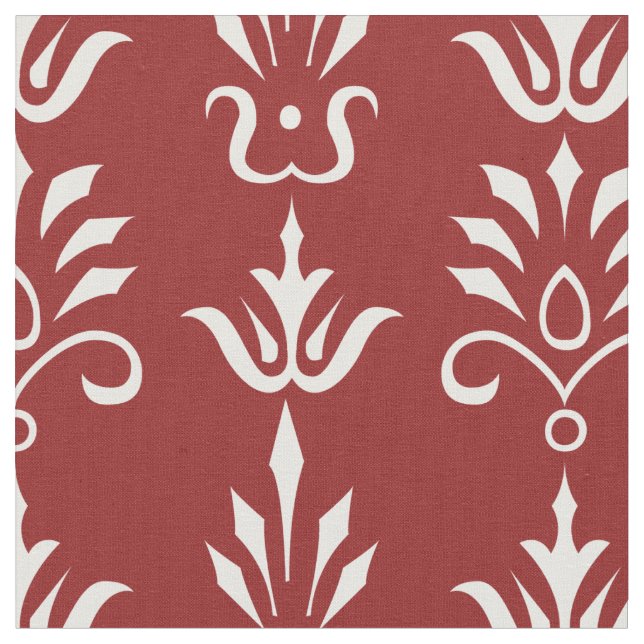 Red white elegant damask pattern fabric (Close Up)