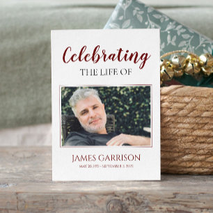 Red White Elegant Funeral Prayer Card with Photo