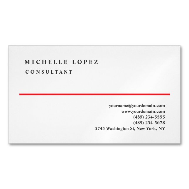 Red White Elegant Plain Professional Modern Business Card Magnet (Front)
