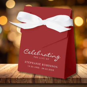 Red White Elegant Script Funeral Memorial Favor Boxes